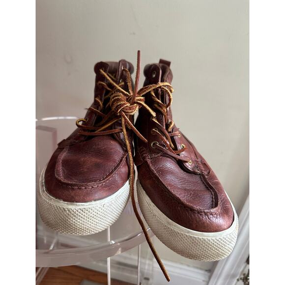 Polo Ralph Lauren Shoes Tavis Brown Leather High Top Sneakers Boots Men Size - Picture 3 of 16
